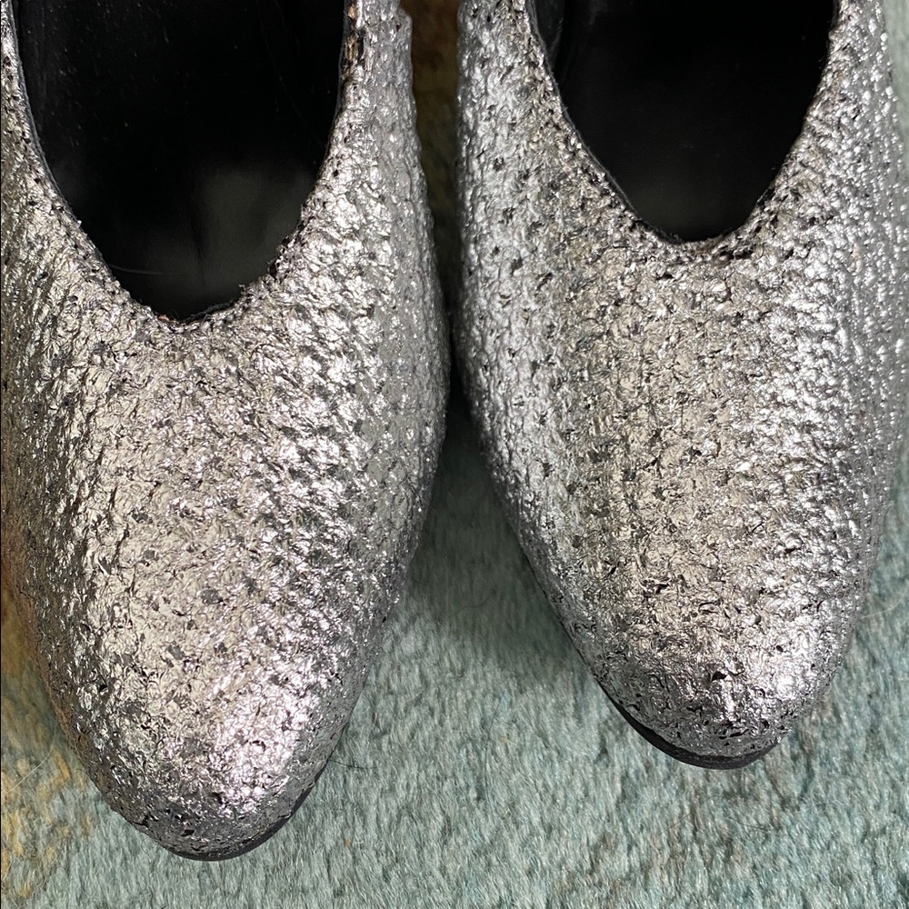 Rachel Comey Silver Metallic Fabric Heels Size 7.5 - Picture 2 of 7